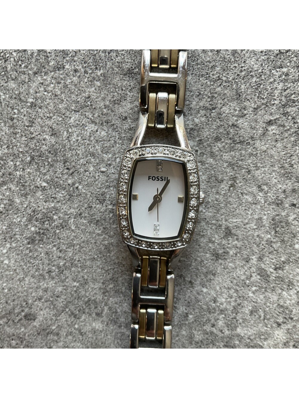 Fossil Womens Watch Two Tone Stainless Steel Case And Band W/White Dial A14